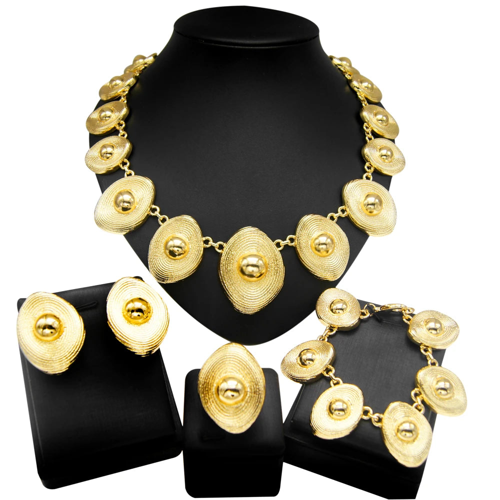 Dubai Gold Plated Jewelry Set Women Necklace Nigeria Luxury Wedding Bijoux Party Fashion Earrings SYHOL