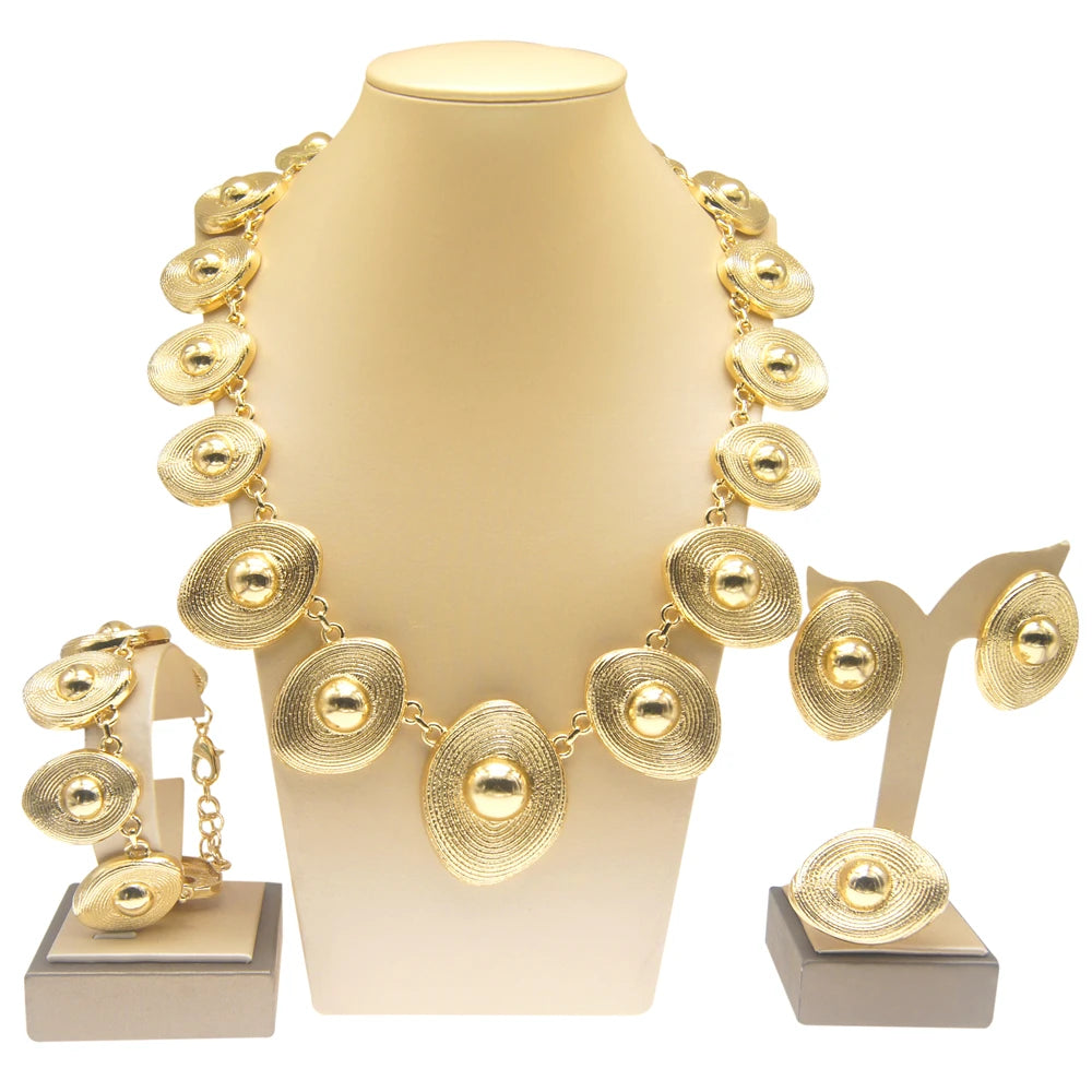 Dubai Gold Plated Jewelry Set Women Necklace Nigeria Luxury Wedding Bijoux Party Fashion Earrings SYHOL