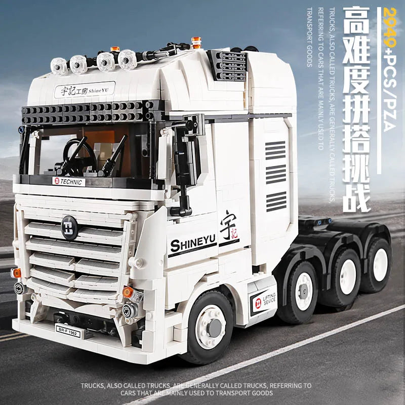 High-Tech QC007 2949Pcs MOC APP Remote Control Truck Toy Arocs Car Container Step Deck Trailer Building Blocks