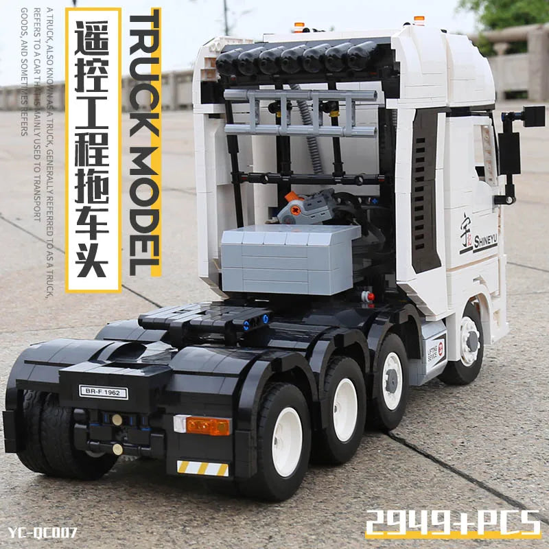 High-Tech QC007 2949Pcs MOC APP Remote Control Truck Toy Arocs Car Container Step Deck Trailer Building Blocks