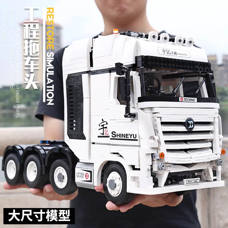 High-Tech QC007 2949Pcs MOC APP Remote Control Truck Toy Arocs Car Container Step Deck Trailer Building Blocks