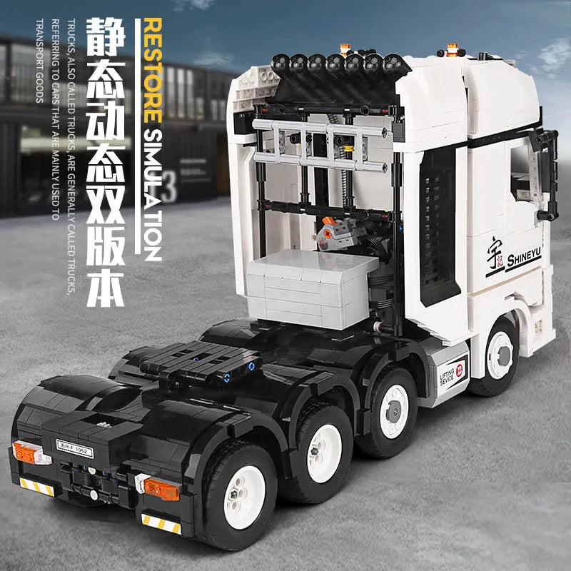 High-Tech QC007 2949Pcs MOC APP Remote Control Truck Toy Arocs Car Container Step Deck Trailer Building Blocks
