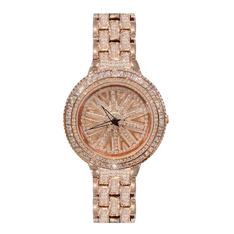 High Quality Fashion Spinning Dial Women Watches Quartz Designer Waterproof Bracelet Watch With Rhinestone Crystal Ladies Watch