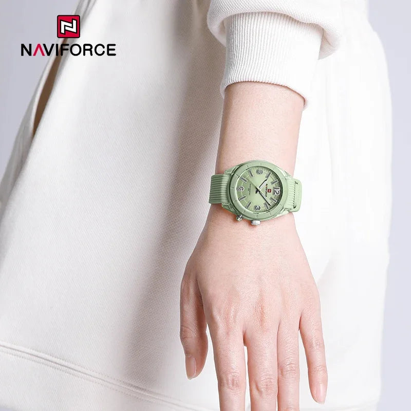 NAVIFORCE New Fashionable Ladies Quartz Wrist Watch Silicone Strap Waterproof Watches Women Original Elegant Female Gifts Clock