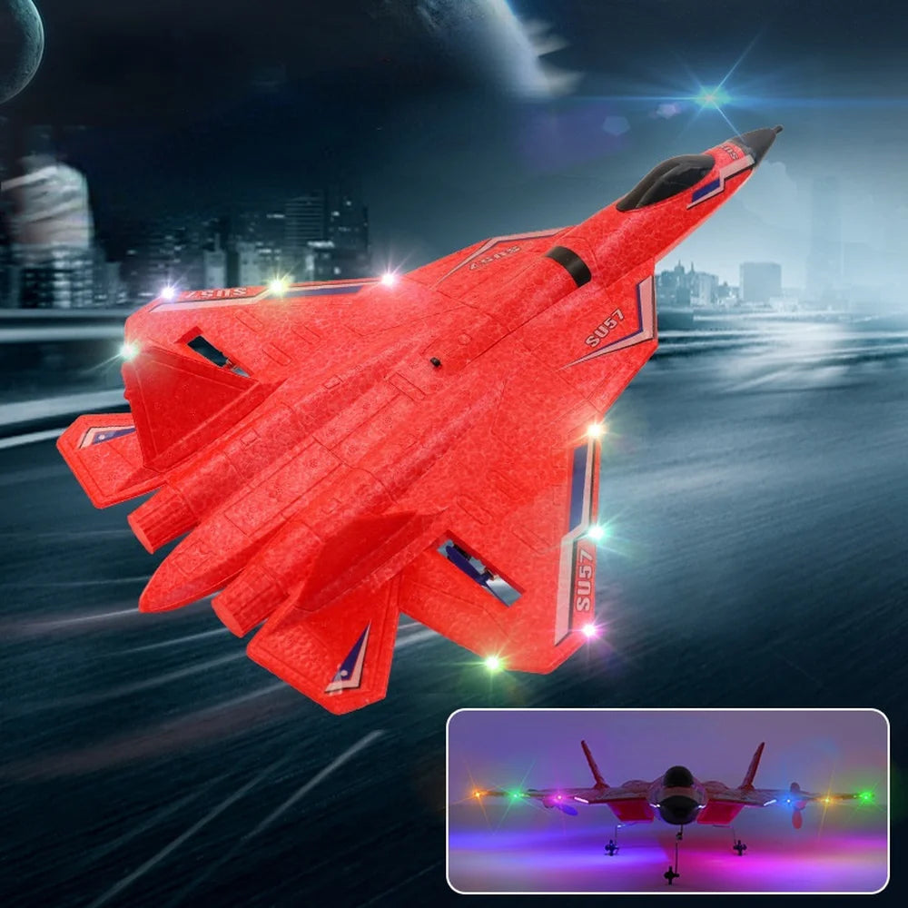 SU 57 Rc Plane Radio Controlled Airplane Remote Control Aircraft Toy with Light Throwing Foam Electric Toy for Boy