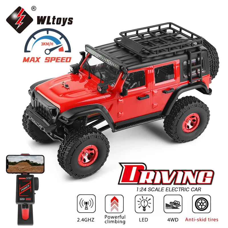 Wltoys 2428 1:24 Mini RC Car 2.4G With LED Lights 4WD Off-Road Electric Crawler Vehicle Remote Control Truck