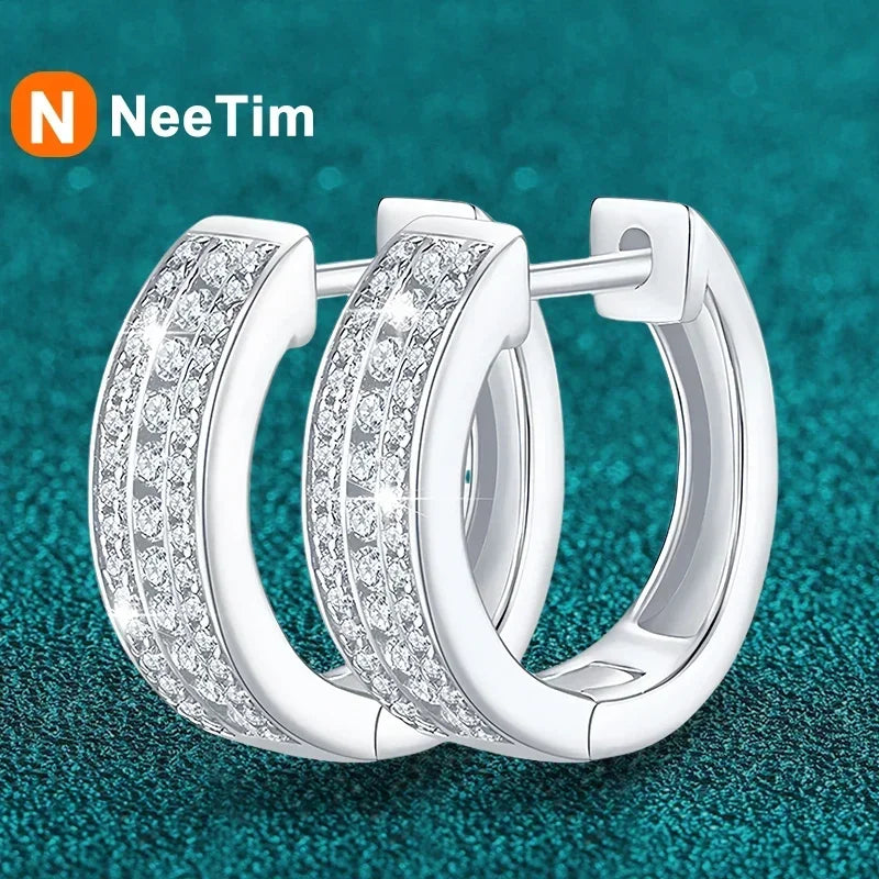 NeeTim Hoops 100% 925 Sterling Silver Full Real Moissanite Earrings Women Sparkling Dimoand Earring Jewelry Gift Certificate
