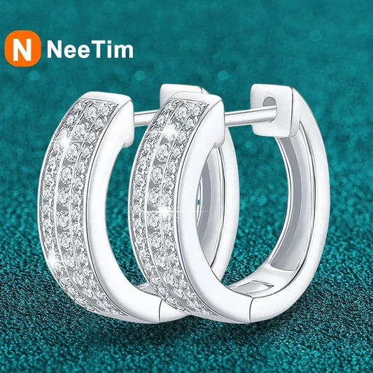 NeeTim Hoops 100% 925 Sterling Silver Full Real Moissanite Earrings Women Sparkling Dimoand Earring Jewelry Gift Certificate