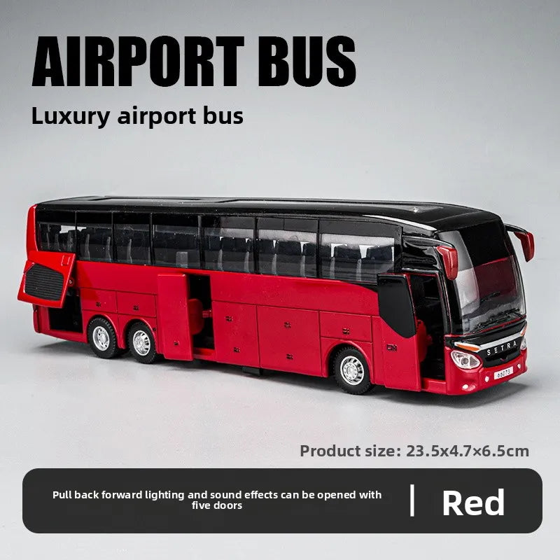 Welly 1/32 Scale Diecast Alloy SETRA Luxury Bus Model Children's Toy Car Business Travel Bus Pull Back Sound and Light Miniature