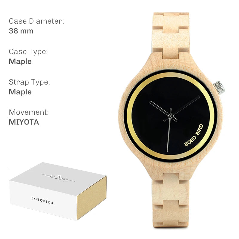 BOBO BIRD Wood Watches for Women Nature Lightweight Engraved Wooden Watch Simple Lady Quartz Wristwatch Custom Gift for Her