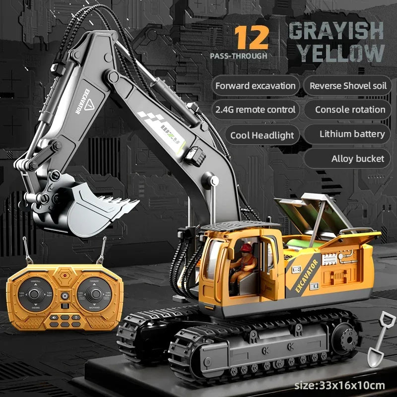 12 Channel Alloy Remote Control Excavator Children's Toy Simulation Sound Effects and Lighting Parent-child Interactive Toy