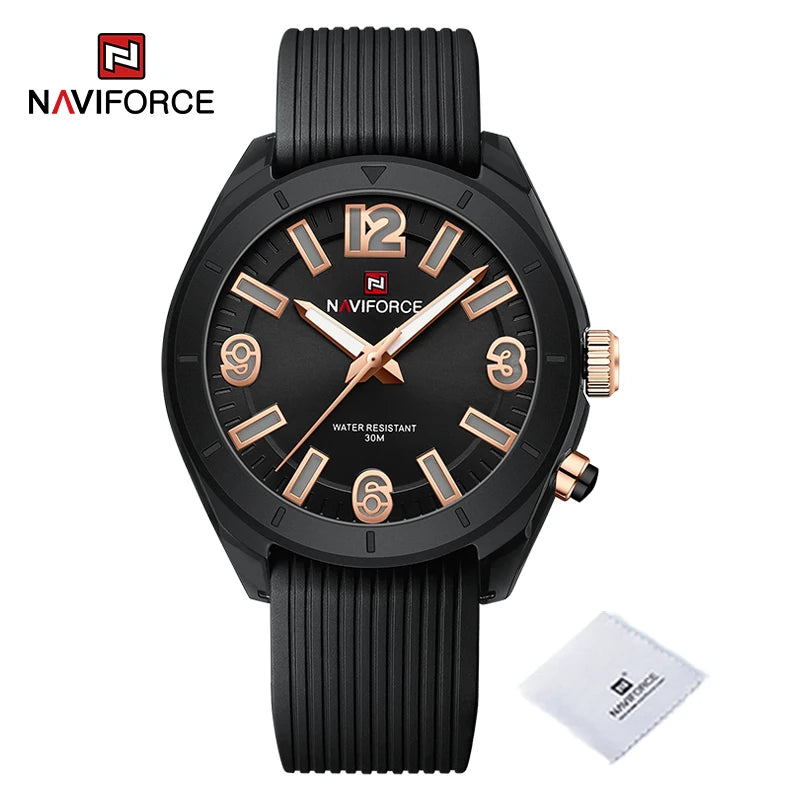 NAVIFORCE New Fashionable Ladies Quartz Wrist Watch Silicone Strap Waterproof Watches Women Original Elegant Female Gifts Clock