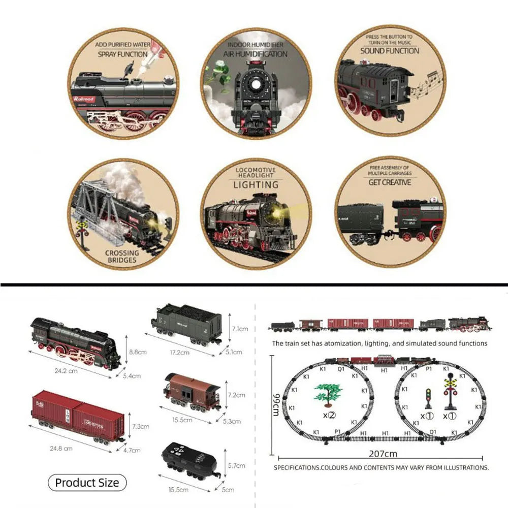 Larzack Classical Remote Control Train Toy Electric Train Set Railway Tracks Set Assemble with Light&Sound