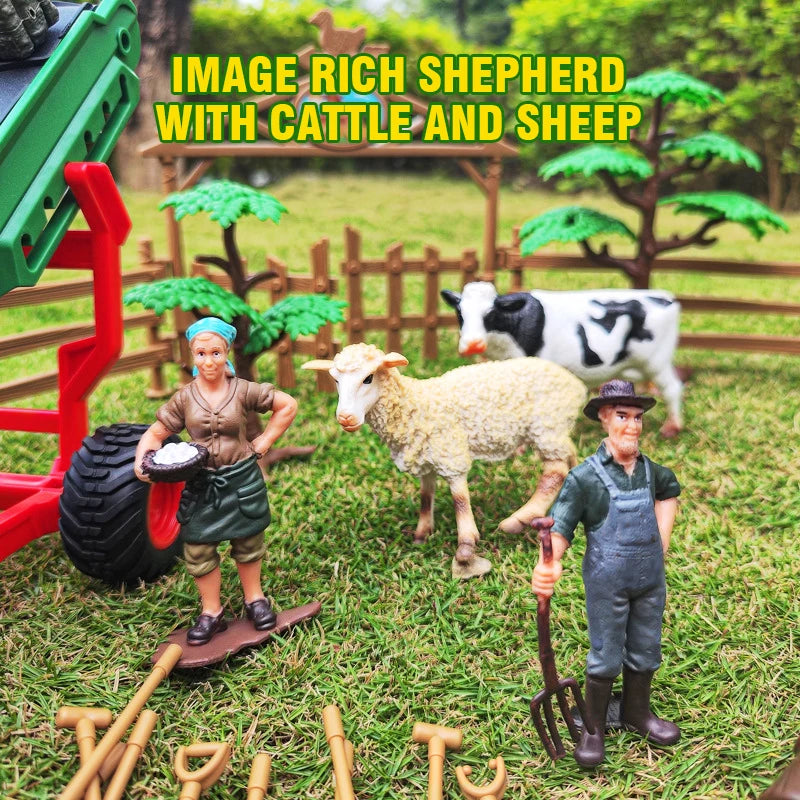 22pcs Farm Model Set Kids Toy Farmer Car 1:24 Pull Back Tractor Transport Car Engineering Vehicle Pretend Play Games Kids Gift