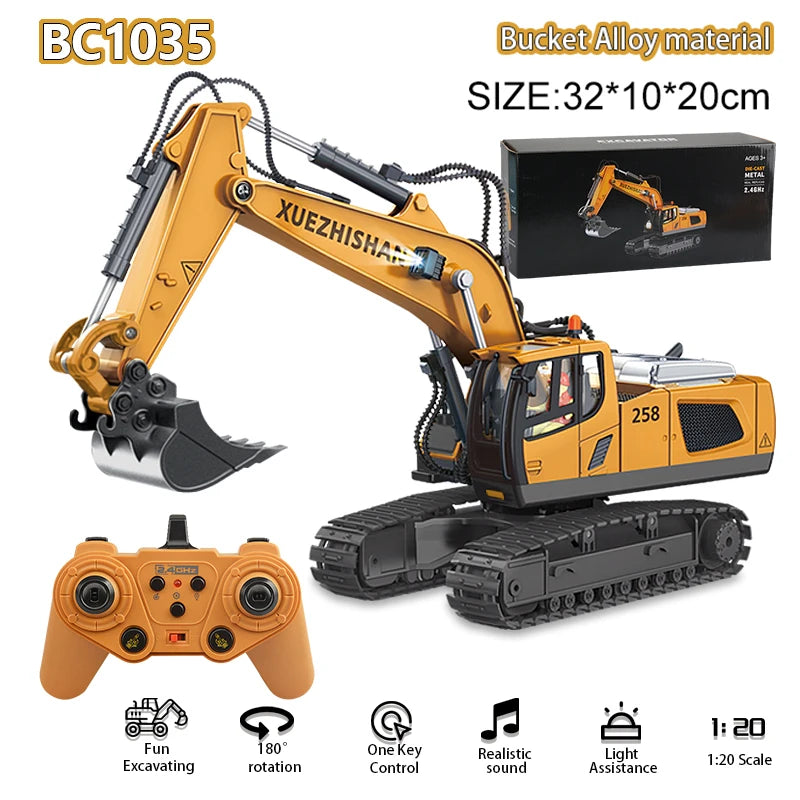 2.4Ghz Rc Excavator Toy Engineering Car Alloy and Plastic Remote Control Digger Mixing Crane Forklift Truck
