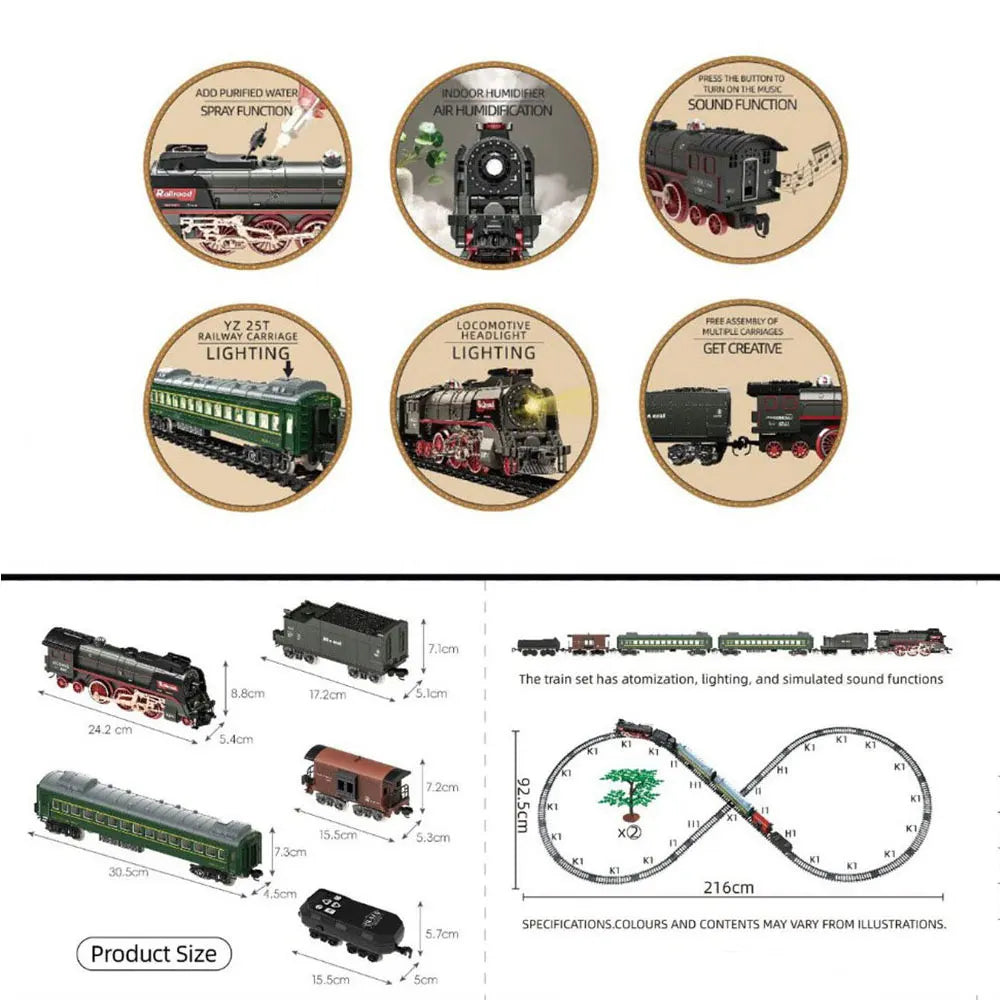 Larzack Classical Remote Control Train Toy Electric Train Set Railway Tracks Set Assemble with Light&Sound