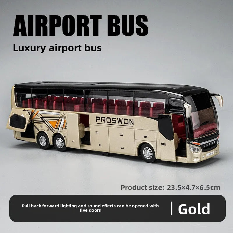 Welly 1/32 Scale Diecast Alloy SETRA Luxury Bus Model Children's Toy Car Business Travel Bus Pull Back Sound and Light Miniature