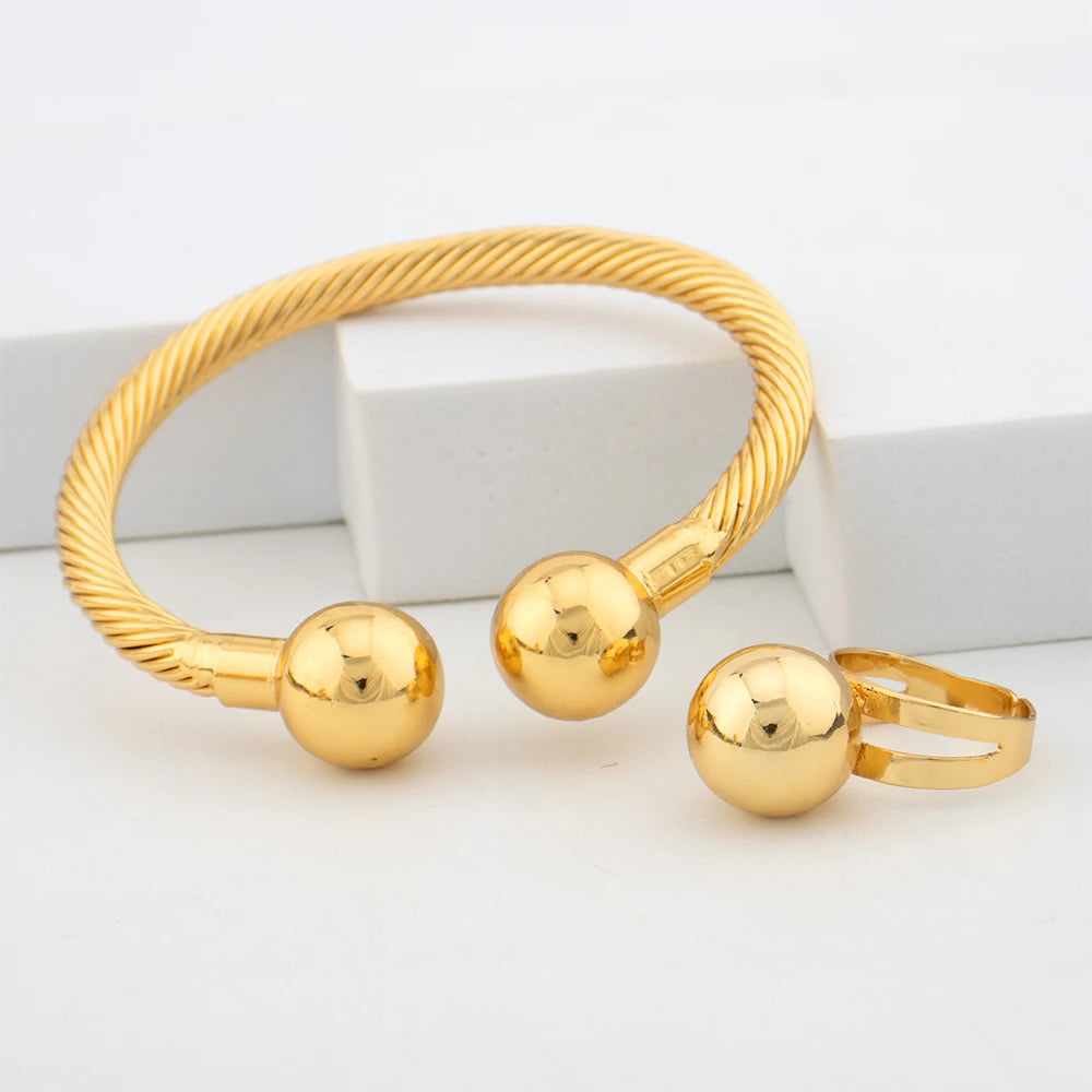 Italy Luxury Gold Color Jewellery Necklace Earring Ring Bracelet Set Fashion African Jewelry Set for Women Daily Wear Party Gift