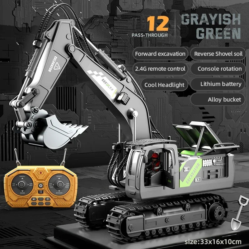 12 Channel Alloy Remote Control Excavator Children's Toy Simulation Sound Effects and Lighting Parent-child Interactive Toy