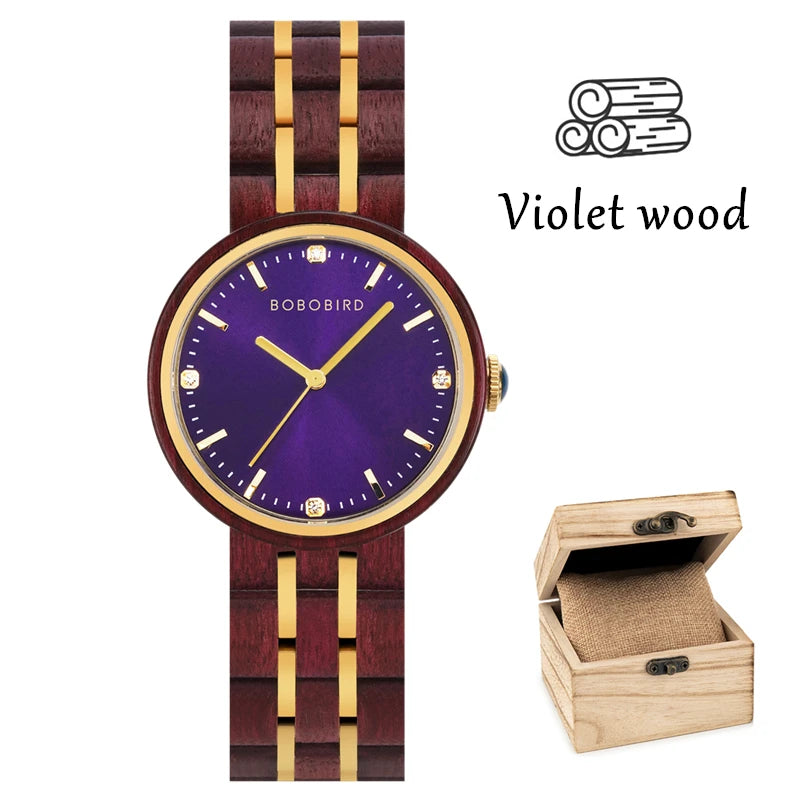 BOBO BIRD Women's Watches Wooden Watch, Simple and Casual Lady Wristwatch Quartz Movement with Gift Box