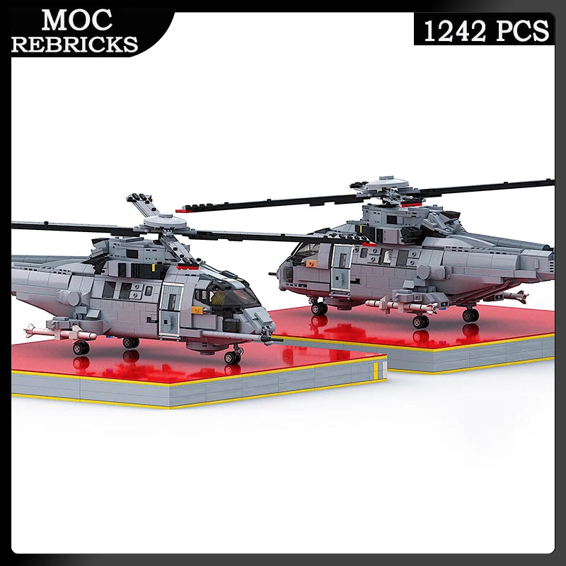 WW2 MOC Military Europe EH-101 Multi-function Helicopters Model Building Blocks Aircraft Educational Bricks Toys For Boys Gifts
