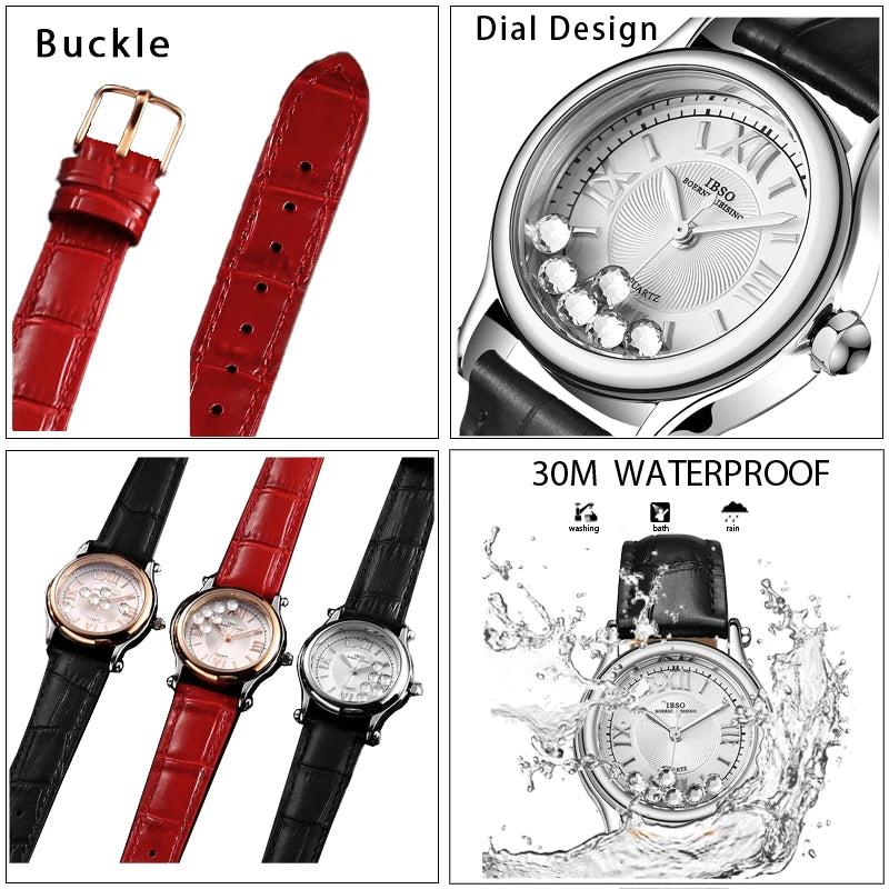 Luxury Brand Women Watches Red Leather Waterproof Golden Hand Clock Female Designer Wristwatch Elegant Lady Steel Watches Silver