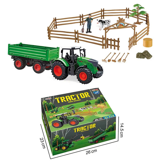 22pcs Farm Model Set Kids Toy Farmer Car 1:24 Pull Back Tractor Transport Car Engineering Vehicle Pretend Play Games Kids Gift