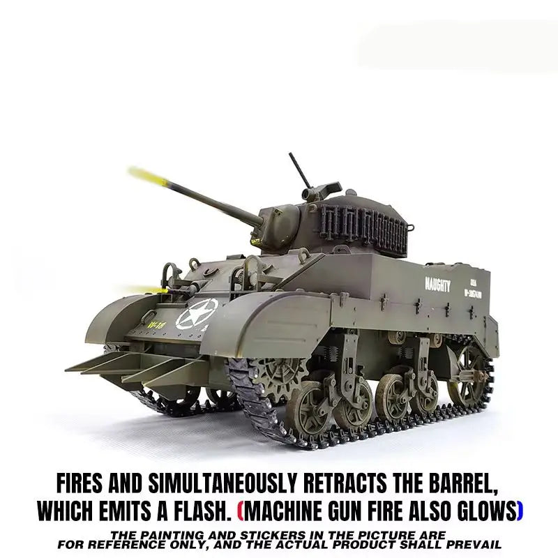 1:16 RC Tank USA Stuart M5A1 Light Tank Model 2.4G Military Vehicle Remote Control Crawler Car Battle Tanks Model Hobby Toys RTR