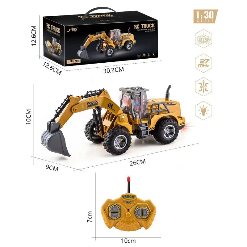 1:30 Wheel Shovel Loader 6CH 4WD Metal Remote Control Bulldozer Construction Vehicles
