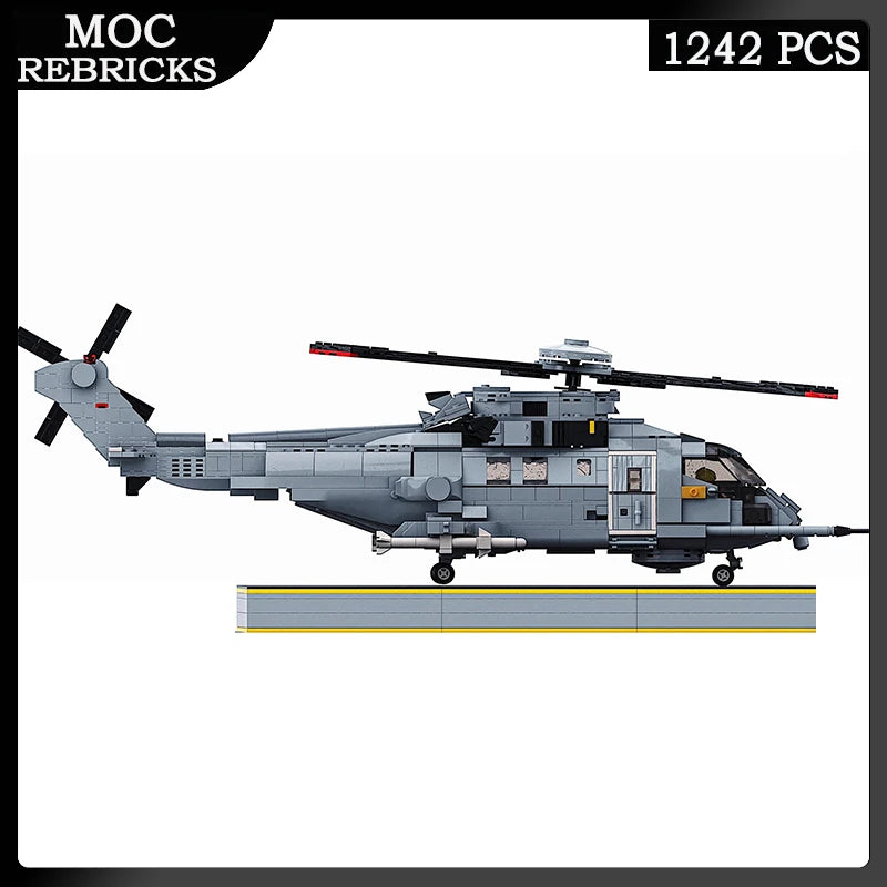 WW2 MOC Military Europe EH-101 Multi-function Helicopters Model Building Blocks Aircraft Educational Bricks Toys For Boys Gifts