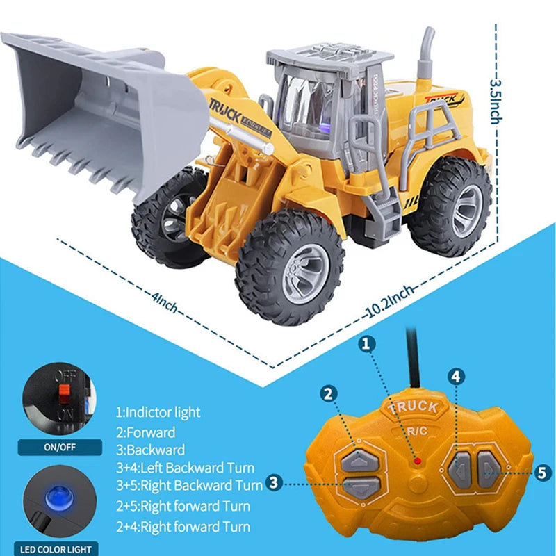 1:30 Wheel Shovel Loader 6CH 4WD Metal Remote Control Bulldozer Construction Vehicles