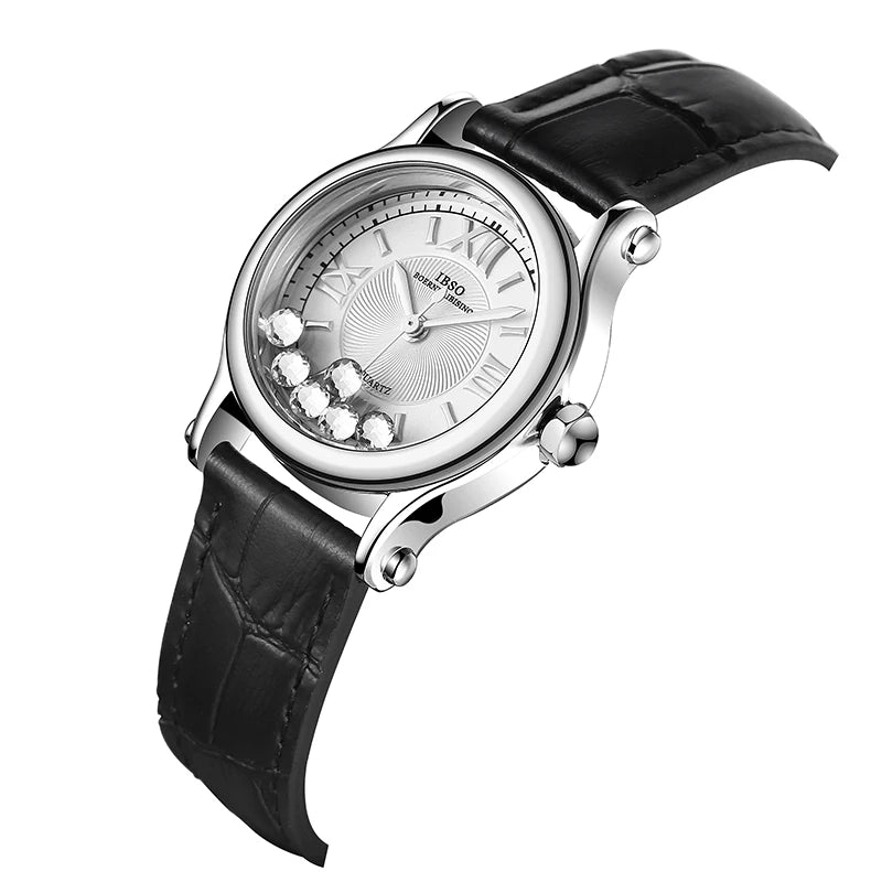 Luxury Brand Women Watches Red Leather Waterproof Golden Hand Clock Female Designer Wristwatch Elegant Lady Steel Watches Silver