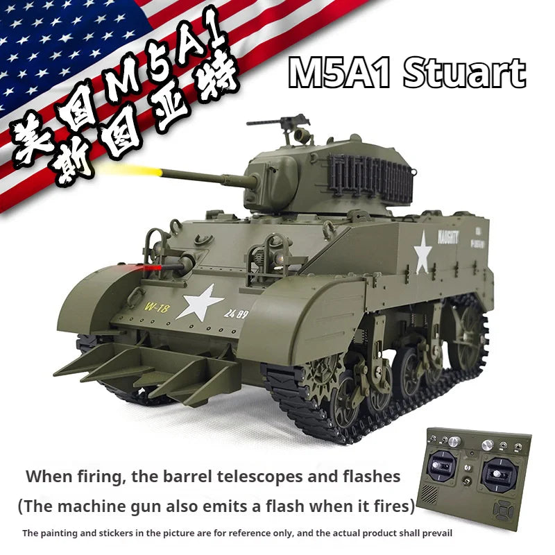 1:16 RC Tank USA Stuart M5A1 Light Tank Model 2.4G Military Vehicle Remote Control Crawler Car Battle Tanks Model Hobby Toys RTR