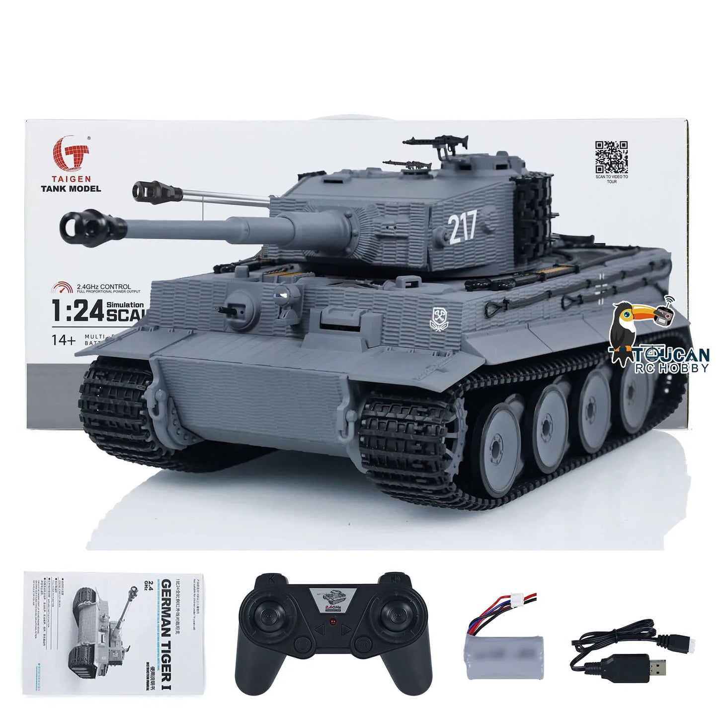 Wheelfun Taigen 1:24 RC Battle Tank Tiger I Remote Control Military Tanks Infrared Combat Cars Vehicle TH23570