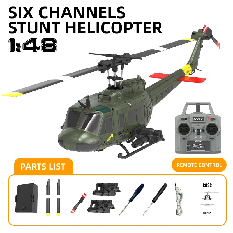 1/48 Remote-Controlled Armed RC Helicopter UH1 Simulated Helicopter Six-Channel 3D Stunt Model Aircraft Rtf Intelligent Positioning