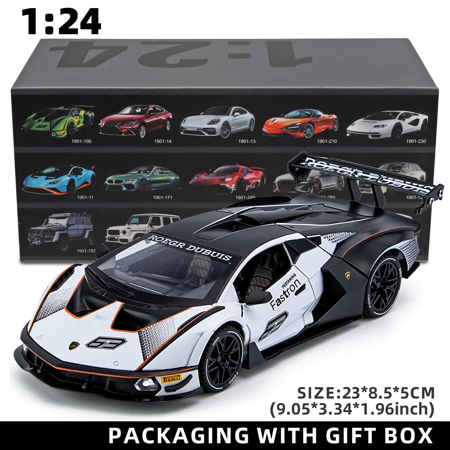 1:24 Scale Lamborghini SCV12 Diecast Car Model with Sound and Light Effects, Spring-Loaded Action 111