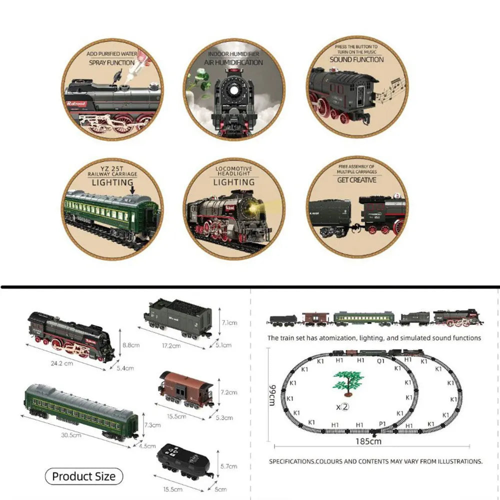 Larzack Classical Remote Control Train Toy Electric Train Set Railway Tracks Set Assemble with Light&Sound