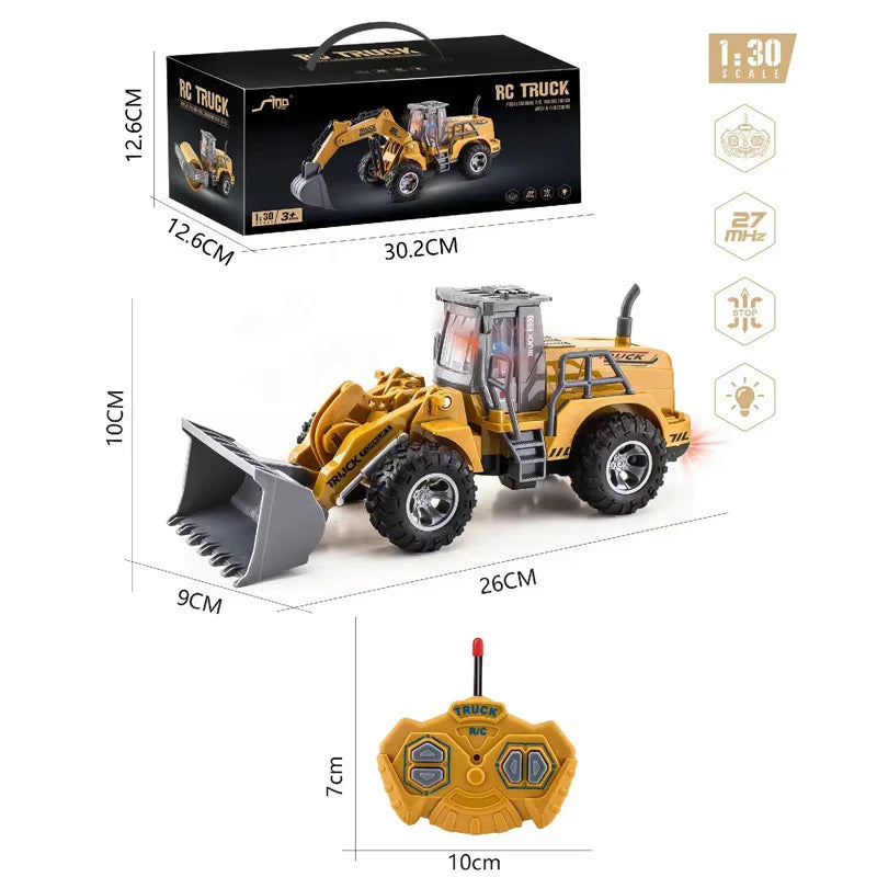1:30 Wheel Shovel Loader 6CH 4WD Metal Remote Control Bulldozer Construction Vehicles