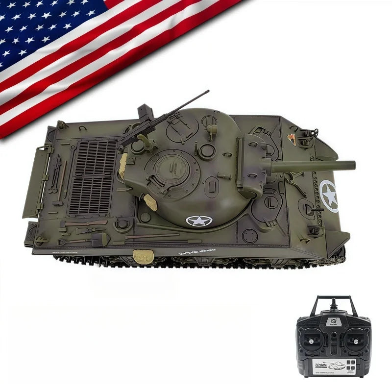 HengLong Rc Tank 1/16 American M4A3 Sherman Electric Remote Control Tank Model Telescopic Barrel Military Model