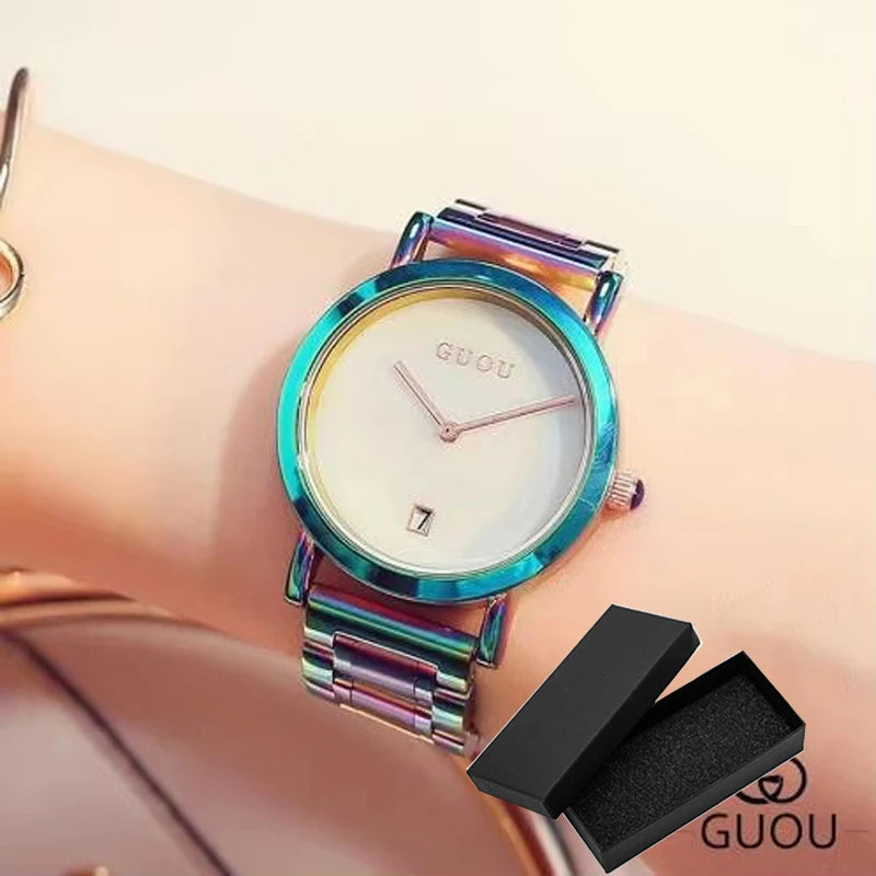 GUOU Luxury Women's Watches Stainless Steel Colorful straps Purple Women Watches Fashion Ladies watch reloj mujer zegarek damski