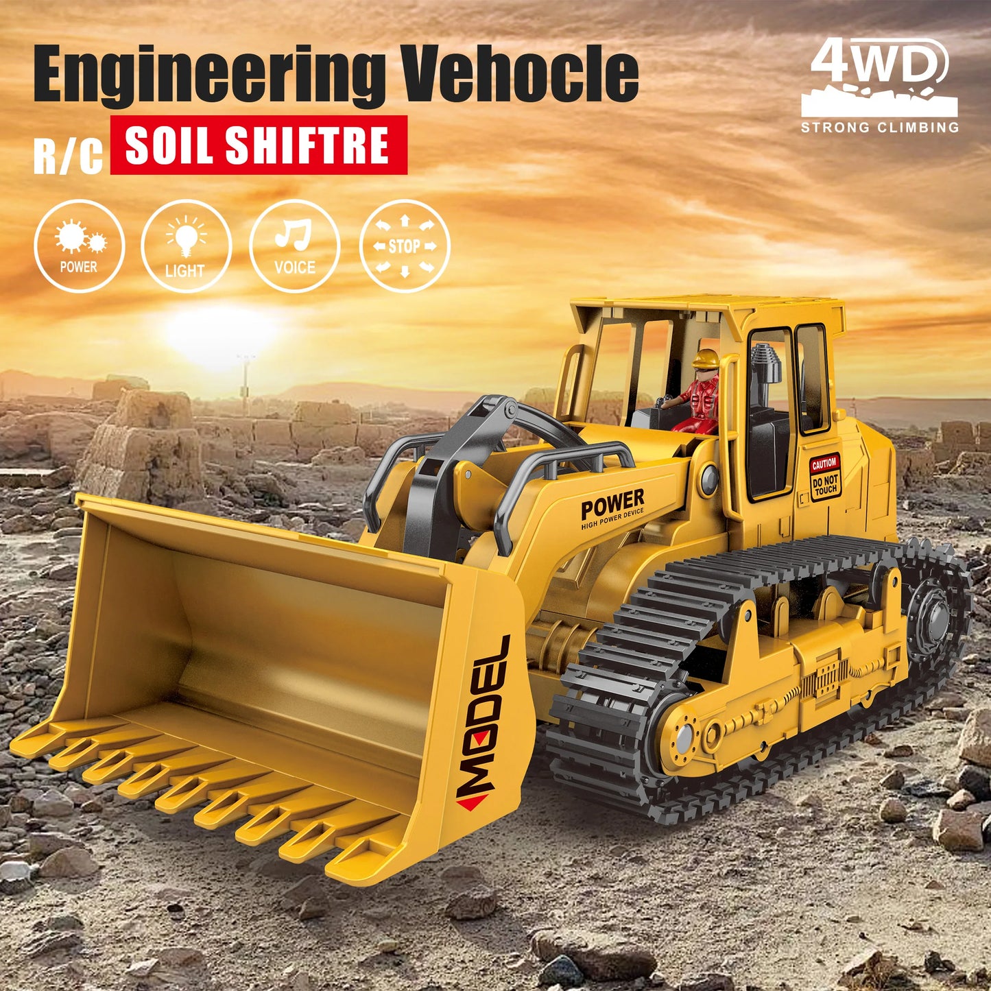 KBDFA 2.4GHz 6 Channel Remote Control Bulldozer RC Model Construction Vehicle