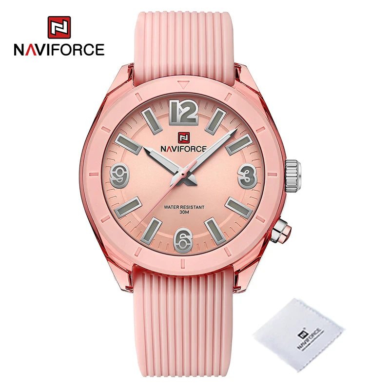 NAVIFORCE New Fashionable Ladies Quartz Wrist Watch Silicone Strap Waterproof Watches Women Original Elegant Female Gifts Clock