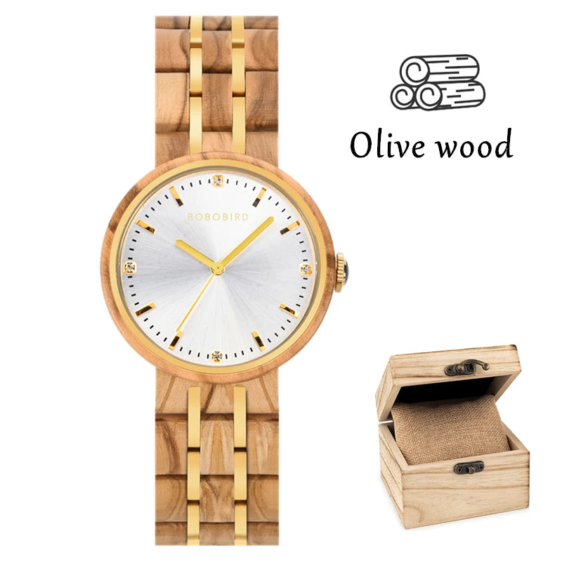BOBO BIRD Women's Watches Wooden Watch, Simple and Casual Lady Wristwatch Quartz Movement with Gift Box