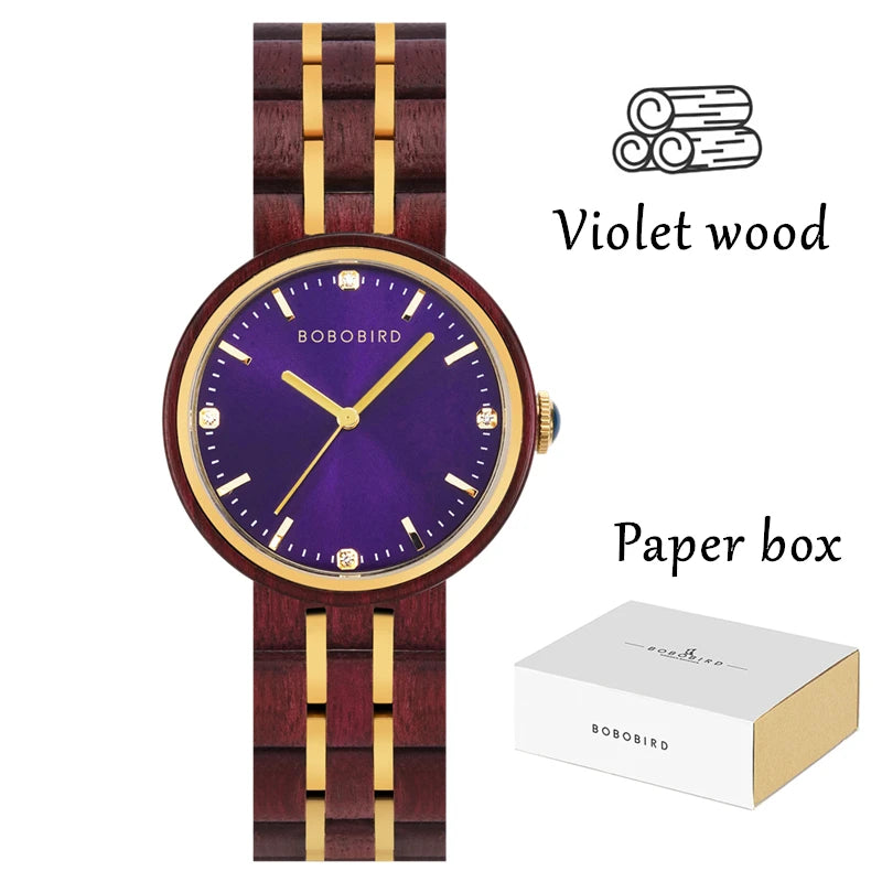 BOBO BIRD Women's Watches Wooden Watch, Simple and Casual Lady Wristwatch Quartz Movement with Gift Box