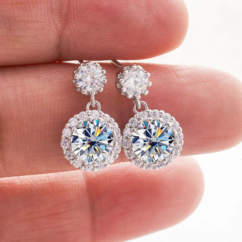 1ct Moissanite Diamond Earrings for Women S925 Sterling Sliver 18k White Gold Plated Diamond Drop Earring Gifts with Certificate