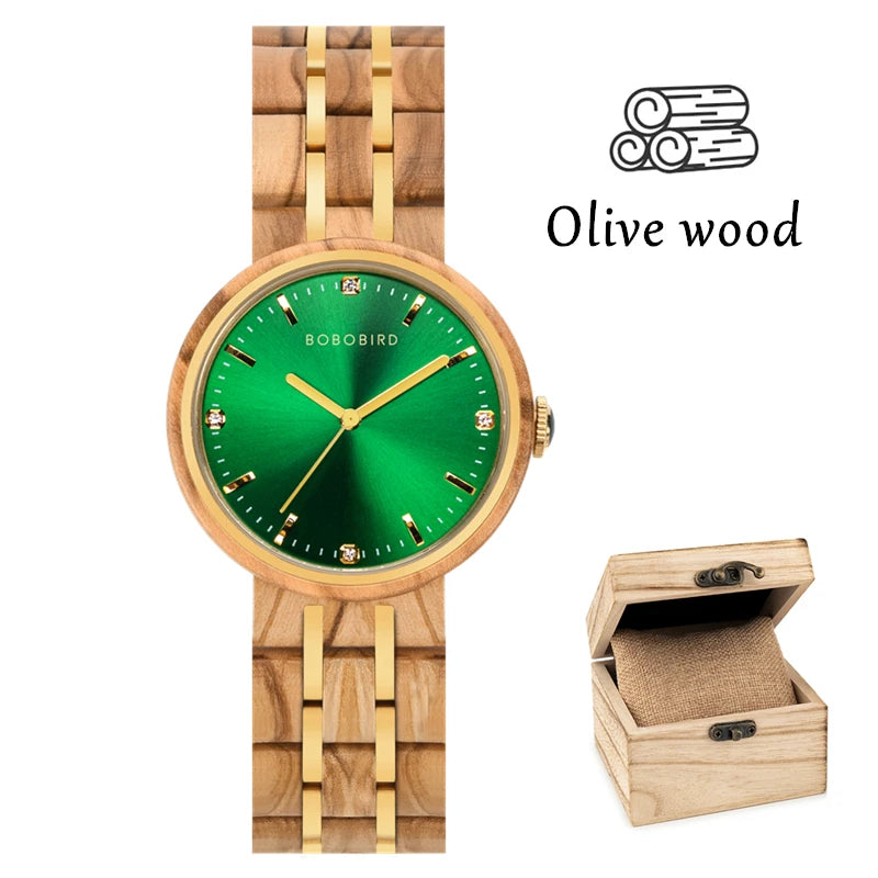 BOBO BIRD Women's Watches Wooden Watch, Simple and Casual Lady Wristwatch Quartz Movement with Gift Box