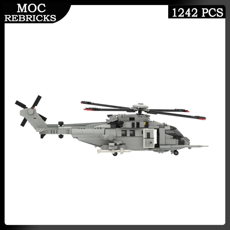 WW2 MOC Military Europe EH-101 Multi-function Helicopters Model Building Blocks Aircraft Educational Bricks Toys For Boys Gifts