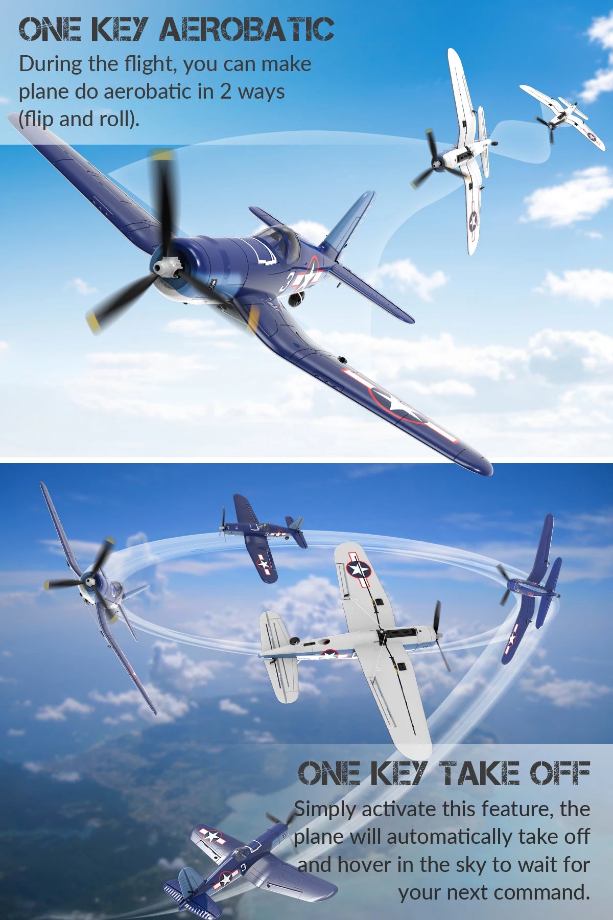 Fremego F4U Corsair 2.4Ghz 4CH 400mm Wingspan One-Key Aerobatic RTF Remote Control RC Plane