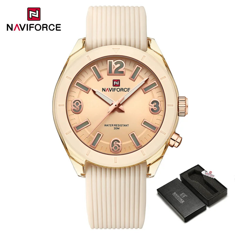 NAVIFORCE New Fashionable Ladies Quartz Wrist Watch Silicone Strap Waterproof Watches Women Original Elegant Female Gifts Clock