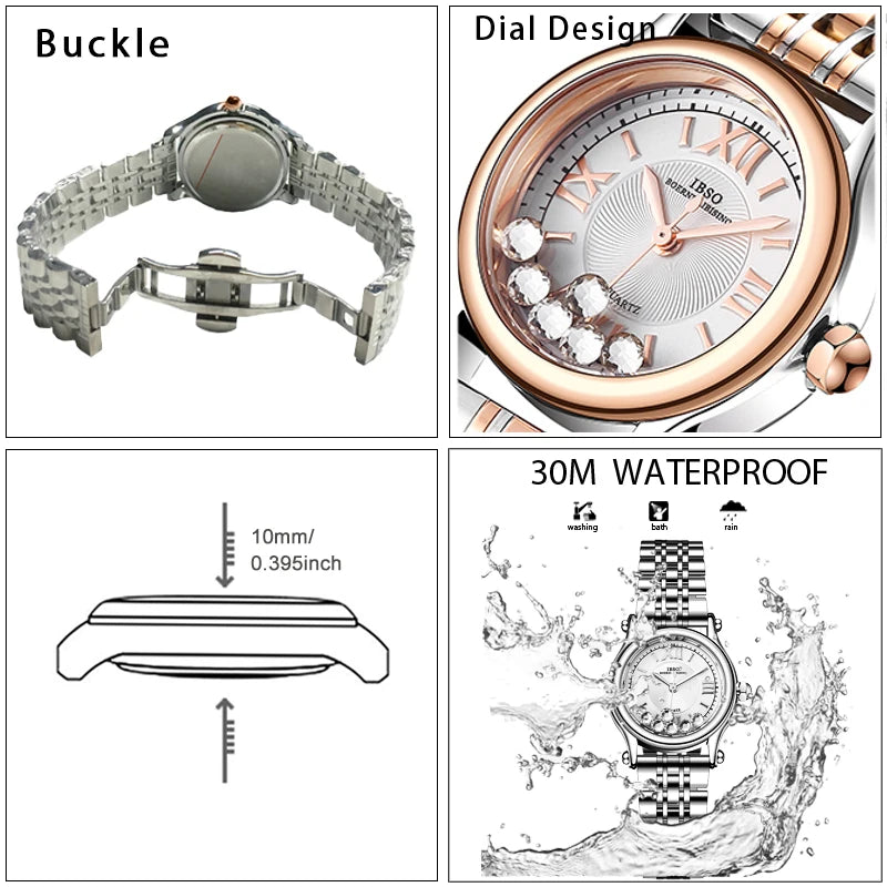 Luxury Brand Women Watches Red Leather Waterproof Golden Hand Clock Female Designer Wristwatch Elegant Lady Steel Watches Silver